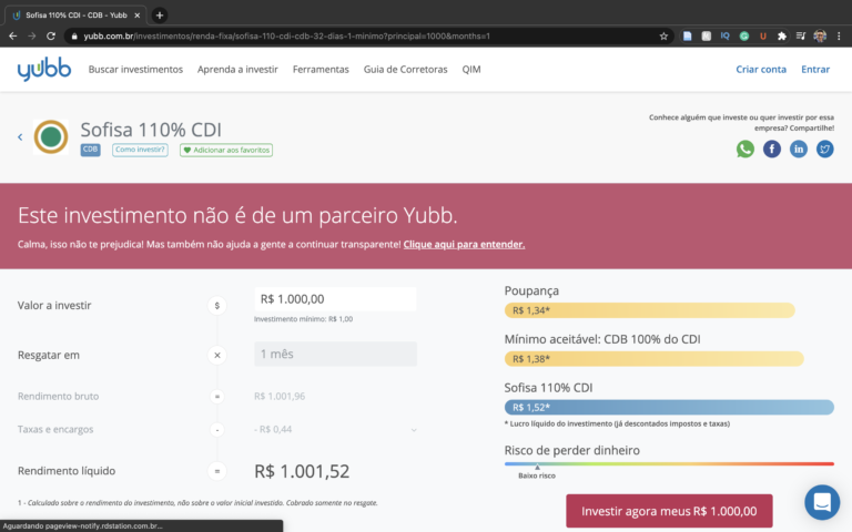 comparativo com poupança e rentabilidade em cdi